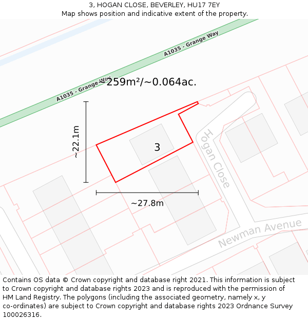 3, HOGAN CLOSE, BEVERLEY, HU17 7EY: Plot and title map