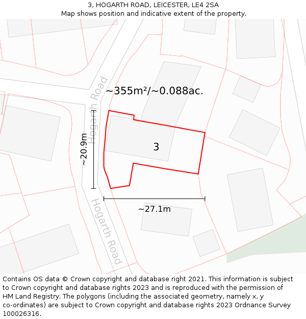 3, HOGARTH ROAD, LEICESTER, LE4 2SA: Plot and title map