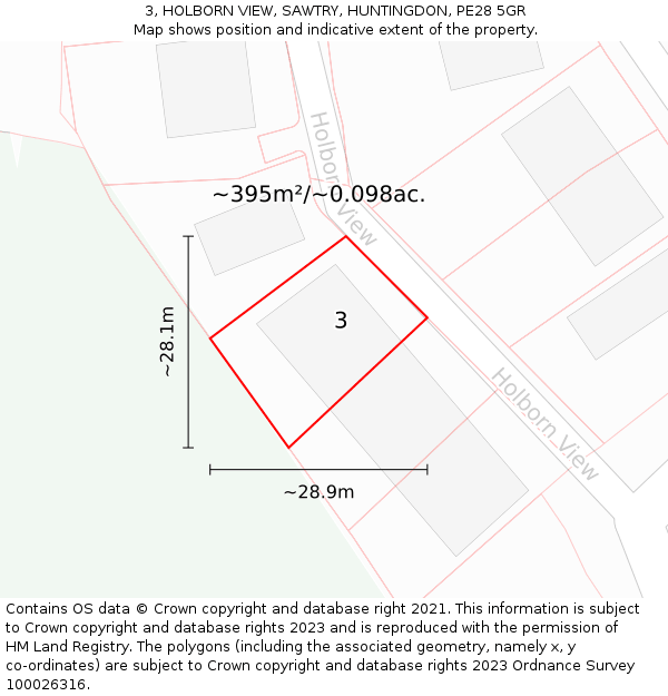 3, HOLBORN VIEW, SAWTRY, HUNTINGDON, PE28 5GR: Plot and title map