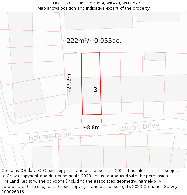 3, HOLCROFT DRIVE, ABRAM, WIGAN, WN2 5YP: Plot and title map