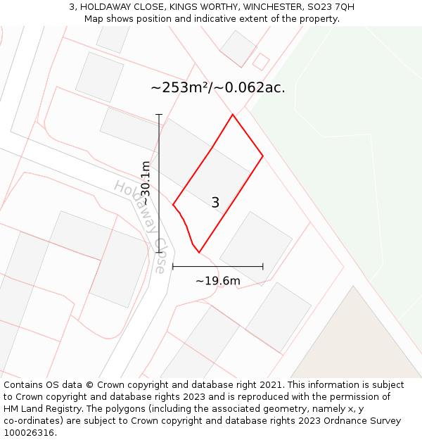 3, HOLDAWAY CLOSE, KINGS WORTHY, WINCHESTER, SO23 7QH: Plot and title map