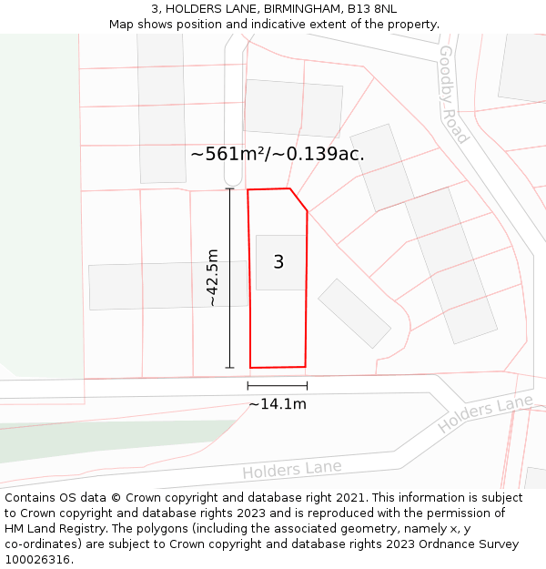 3, HOLDERS LANE, BIRMINGHAM, B13 8NL: Plot and title map