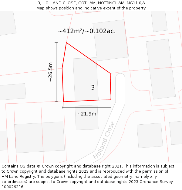 3, HOLLAND CLOSE, GOTHAM, NOTTINGHAM, NG11 0JA: Plot and title map