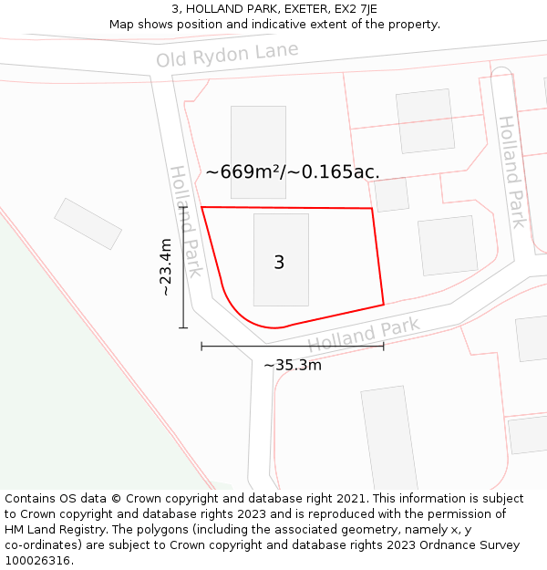 3, HOLLAND PARK, EXETER, EX2 7JE: Plot and title map