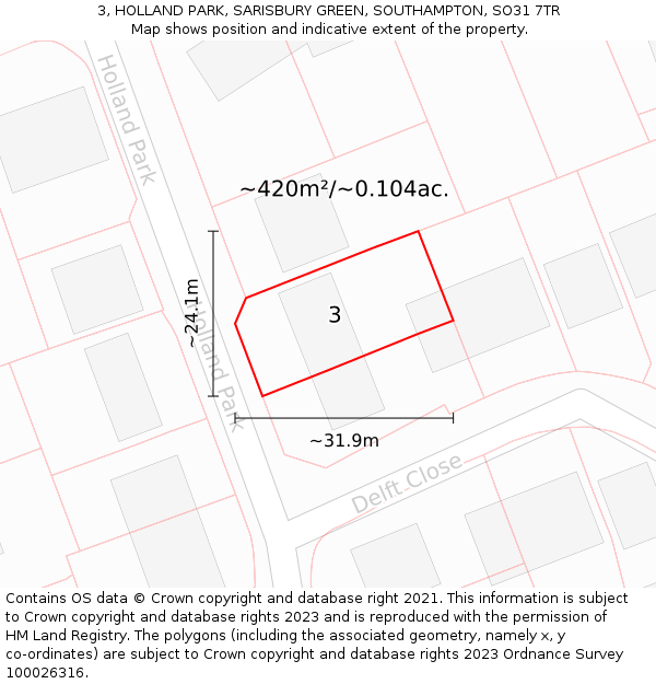 3, HOLLAND PARK, SARISBURY GREEN, SOUTHAMPTON, SO31 7TR: Plot and title map