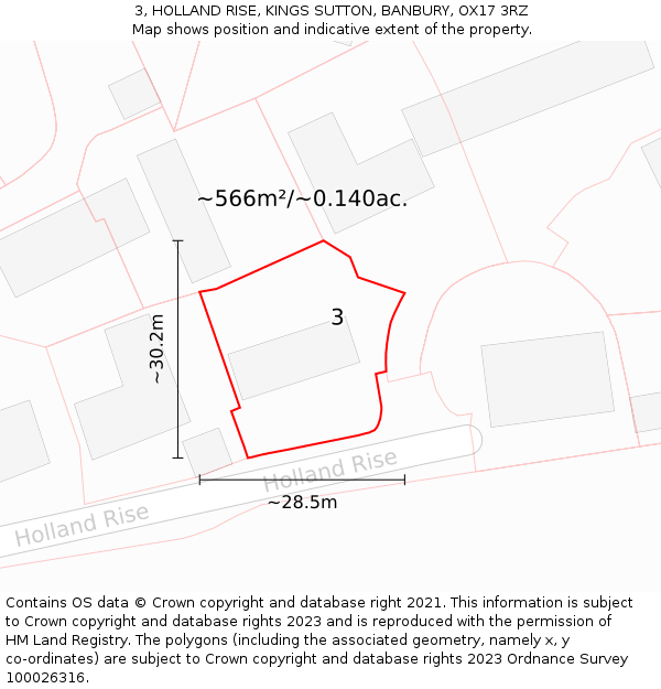 3, HOLLAND RISE, KINGS SUTTON, BANBURY, OX17 3RZ: Plot and title map