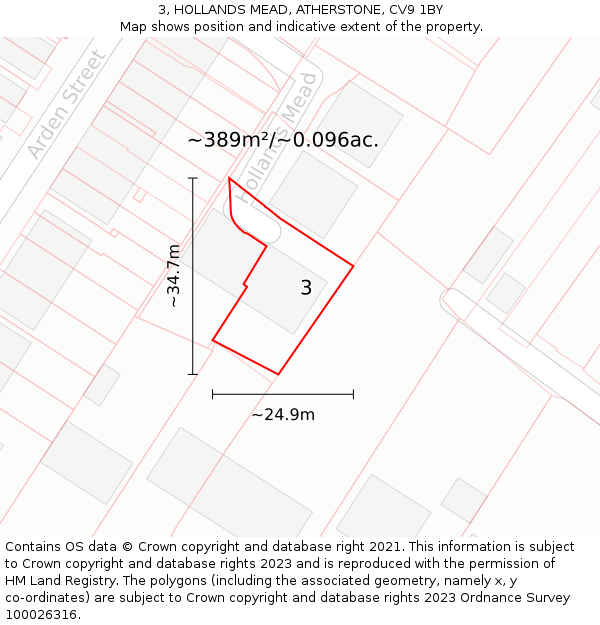 3, HOLLANDS MEAD, ATHERSTONE, CV9 1BY: Plot and title map