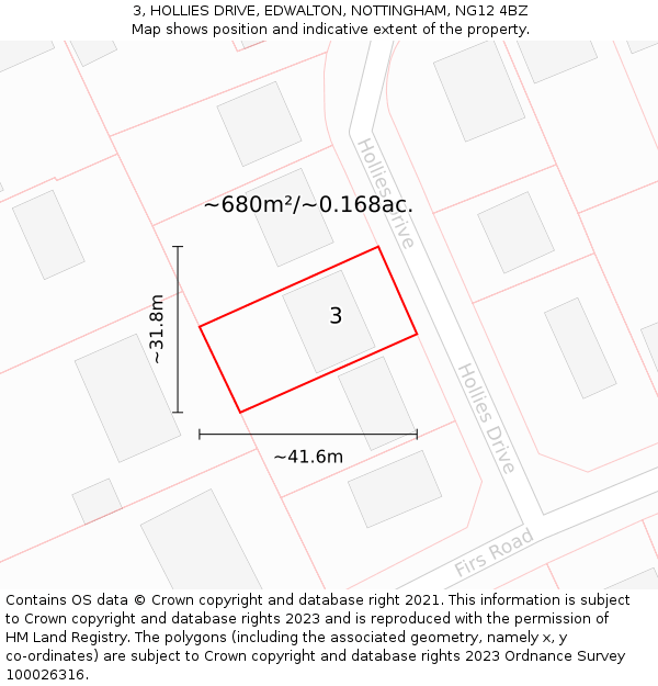 3, HOLLIES DRIVE, EDWALTON, NOTTINGHAM, NG12 4BZ: Plot and title map