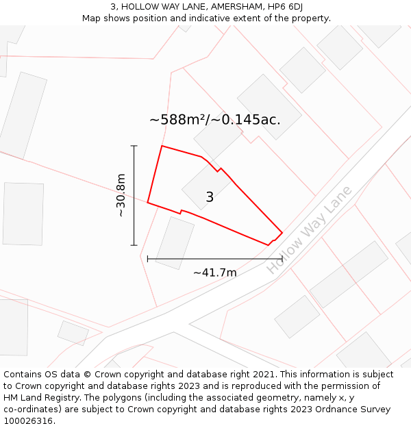 3, HOLLOW WAY LANE, AMERSHAM, HP6 6DJ: Plot and title map