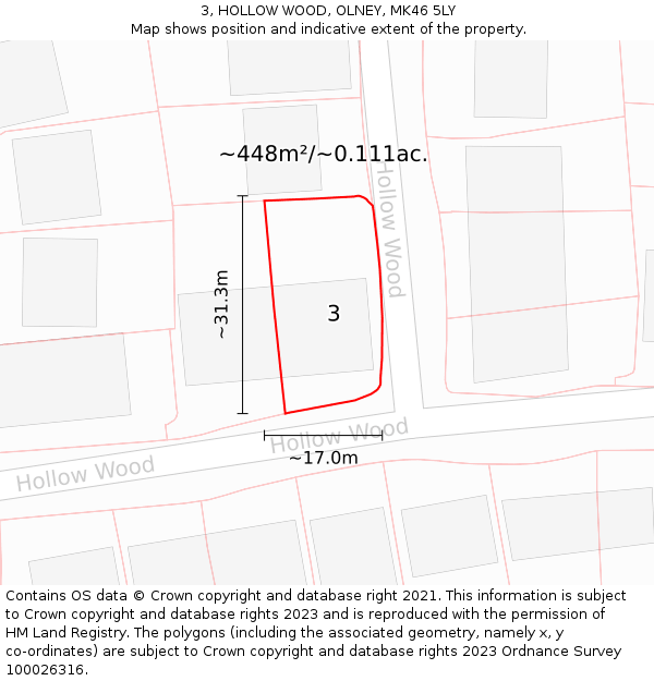 3, HOLLOW WOOD, OLNEY, MK46 5LY: Plot and title map