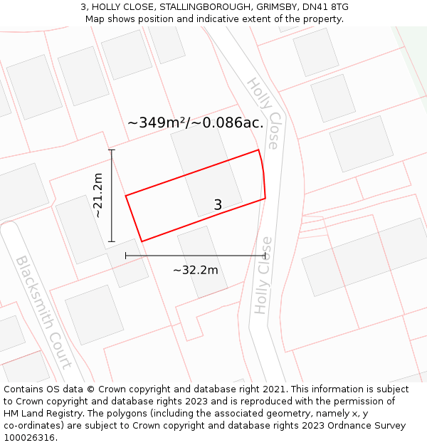 3, HOLLY CLOSE, STALLINGBOROUGH, GRIMSBY, DN41 8TG: Plot and title map