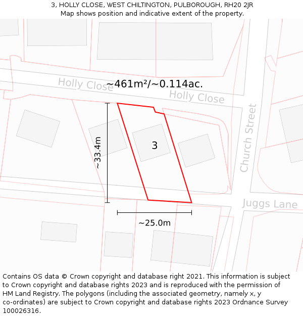 3, HOLLY CLOSE, WEST CHILTINGTON, PULBOROUGH, RH20 2JR: Plot and title map