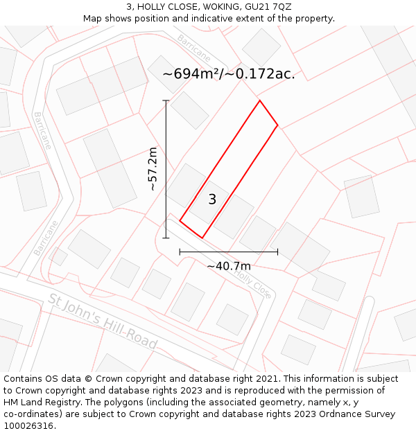 3, HOLLY CLOSE, WOKING, GU21 7QZ: Plot and title map