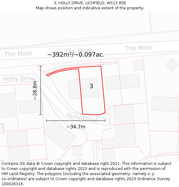 3, HOLLY DRIVE, LICHFIELD, WS13 8SE: Plot and title map