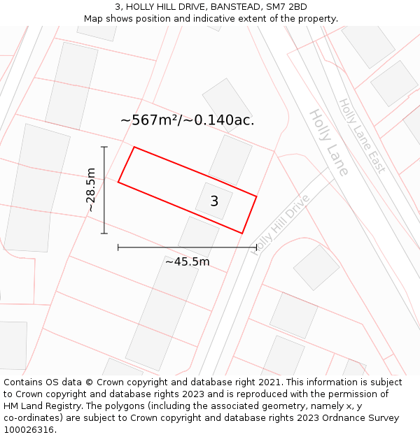 3, HOLLY HILL DRIVE, BANSTEAD, SM7 2BD: Plot and title map