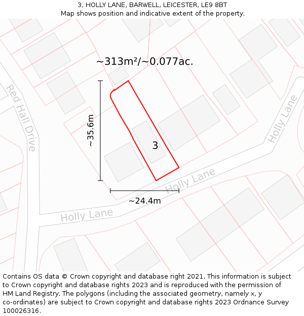 3, HOLLY LANE, BARWELL, LEICESTER, LE9 8BT: Plot and title map