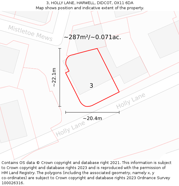 3, HOLLY LANE, HARWELL, DIDCOT, OX11 6DA: Plot and title map