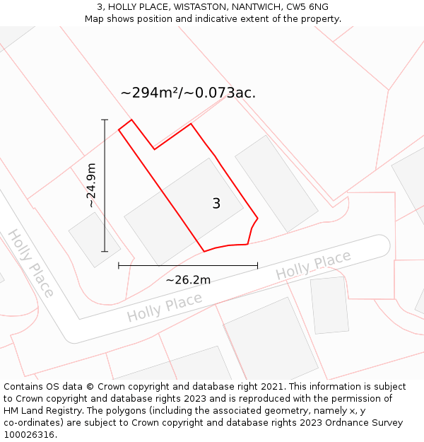 3, HOLLY PLACE, WISTASTON, NANTWICH, CW5 6NG: Plot and title map