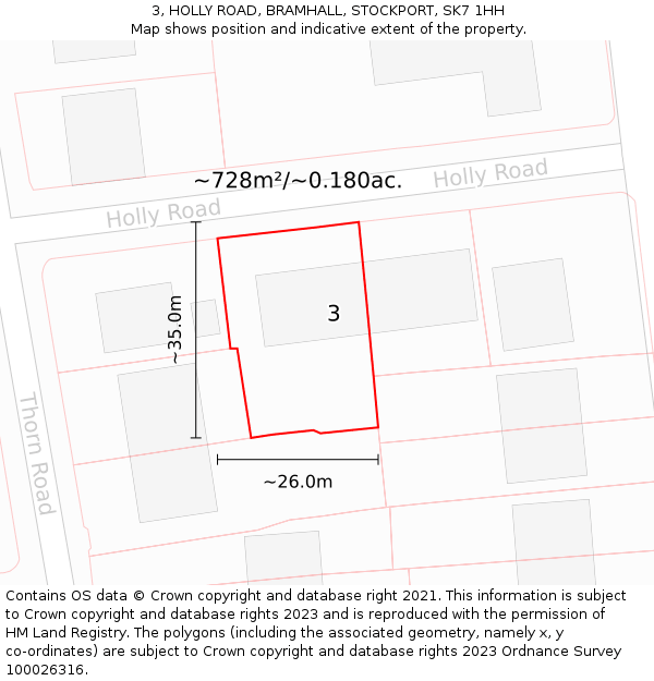 3, HOLLY ROAD, BRAMHALL, STOCKPORT, SK7 1HH: Plot and title map