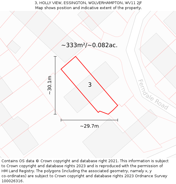 3, HOLLY VIEW, ESSINGTON, WOLVERHAMPTON, WV11 2JF: Plot and title map