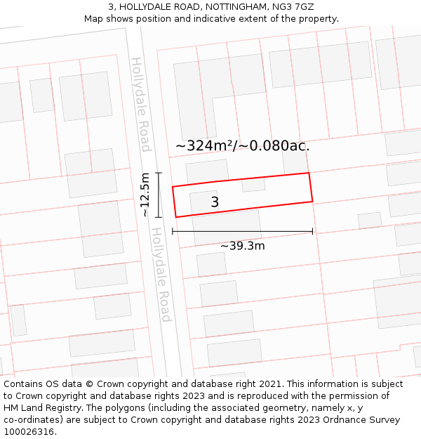 3, HOLLYDALE ROAD, NOTTINGHAM, NG3 7GZ: Plot and title map