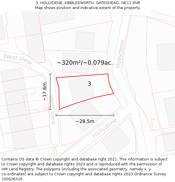 3, HOLLYDENE, KIBBLESWORTH, GATESHEAD, NE11 0NR: Plot and title map