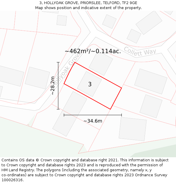 3, HOLLYOAK GROVE, PRIORSLEE, TELFORD, TF2 9GE: Plot and title map