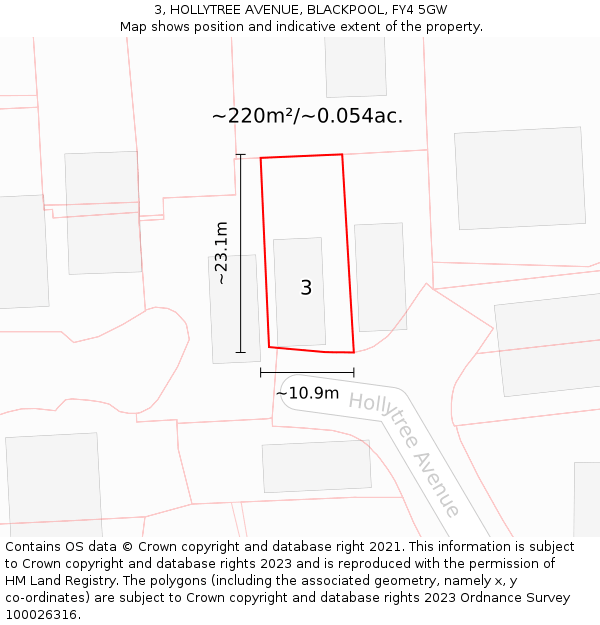 3, HOLLYTREE AVENUE, BLACKPOOL, FY4 5GW: Plot and title map