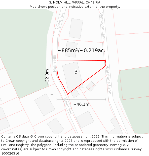 3, HOLM HILL, WIRRAL, CH48 7JA: Plot and title map