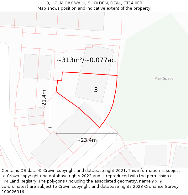 3, HOLM OAK WALK, SHOLDEN, DEAL, CT14 0ER: Plot and title map