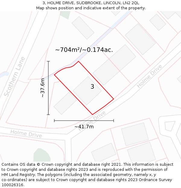 3, HOLME DRIVE, SUDBROOKE, LINCOLN, LN2 2QL: Plot and title map