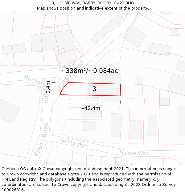 3, HOLME WAY, BARBY, RUGBY, CV23 8UQ: Plot and title map