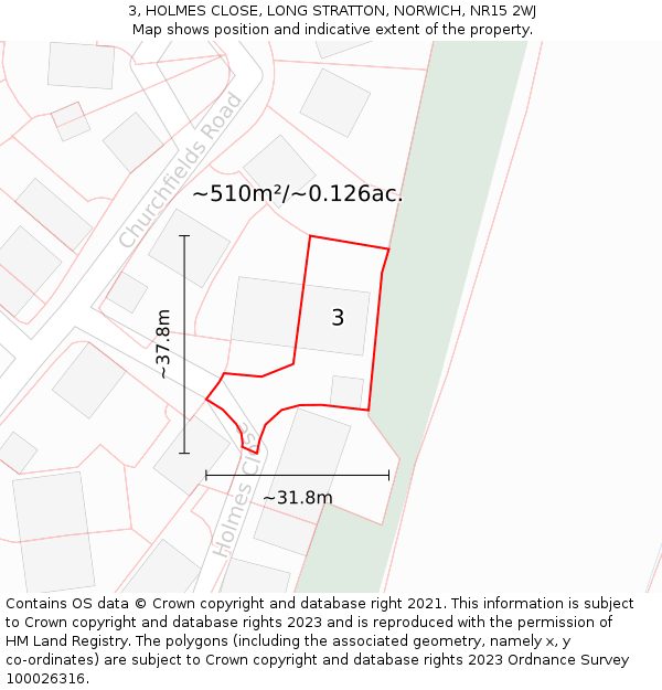 3, HOLMES CLOSE, LONG STRATTON, NORWICH, NR15 2WJ: Plot and title map