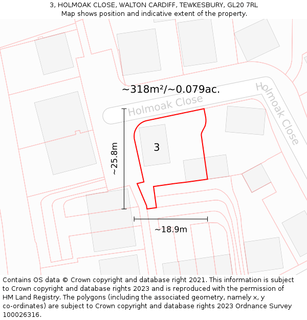3, HOLMOAK CLOSE, WALTON CARDIFF, TEWKESBURY, GL20 7RL: Plot and title map