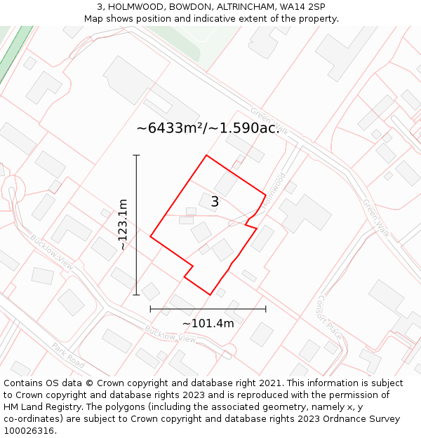 3, HOLMWOOD, BOWDON, ALTRINCHAM, WA14 2SP: Plot and title map