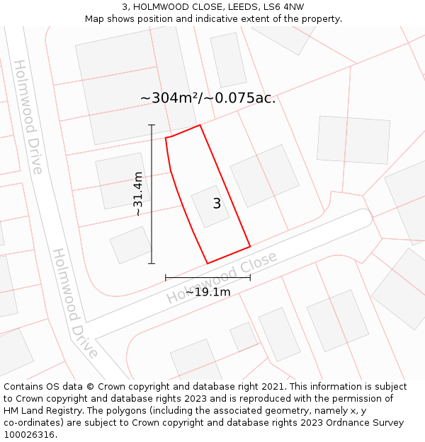 3, HOLMWOOD CLOSE, LEEDS, LS6 4NW: Plot and title map