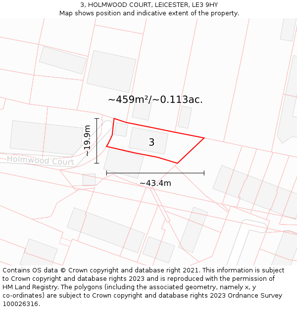 3, HOLMWOOD COURT, LEICESTER, LE3 9HY: Plot and title map