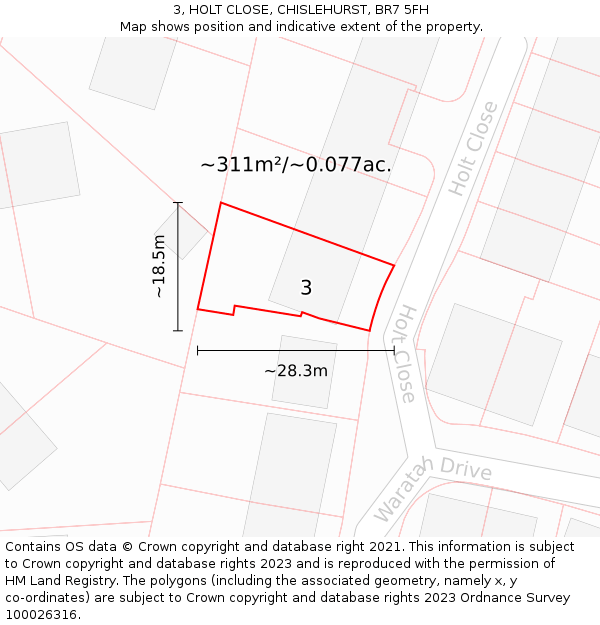 3, HOLT CLOSE, CHISLEHURST, BR7 5FH: Plot and title map