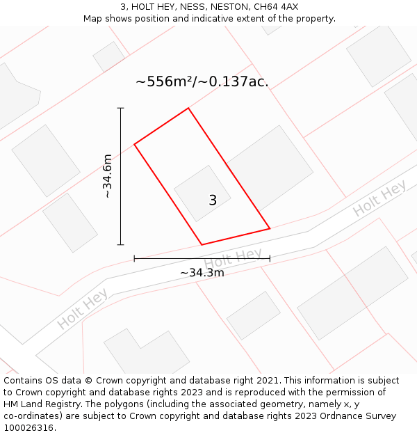 3, HOLT HEY, NESS, NESTON, CH64 4AX: Plot and title map