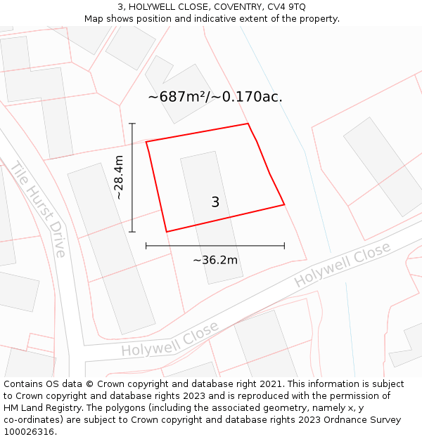 3, HOLYWELL CLOSE, COVENTRY, CV4 9TQ: Plot and title map