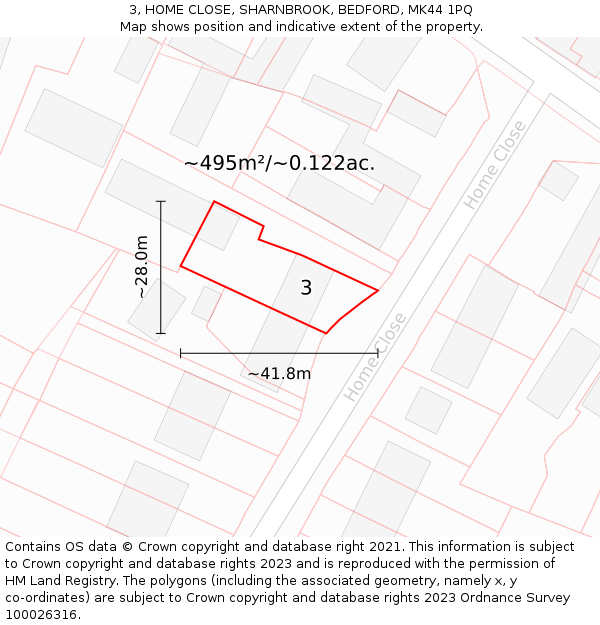 3, HOME CLOSE, SHARNBROOK, BEDFORD, MK44 1PQ: Plot and title map