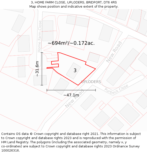 3, HOME FARM CLOSE, UPLODERS, BRIDPORT, DT6 4RS: Plot and title map