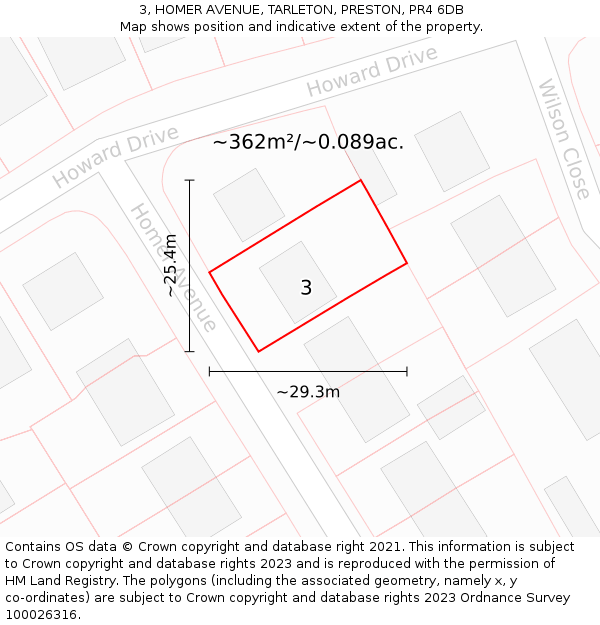 3, HOMER AVENUE, TARLETON, PRESTON, PR4 6DB: Plot and title map