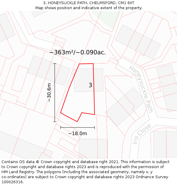 3, HONEYSUCKLE PATH, CHELMSFORD, CM1 6XT: Plot and title map