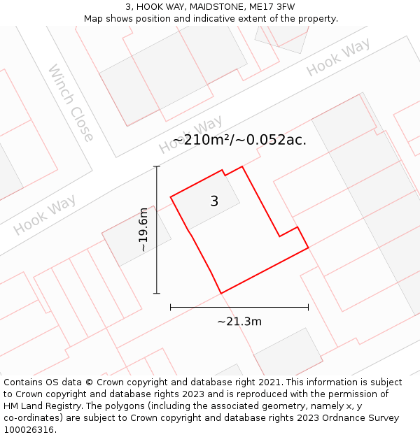 3, HOOK WAY, MAIDSTONE, ME17 3FW: Plot and title map