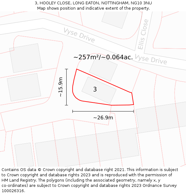 3, HOOLEY CLOSE, LONG EATON, NOTTINGHAM, NG10 3NU: Plot and title map