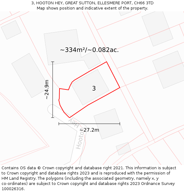 3, HOOTON HEY, GREAT SUTTON, ELLESMERE PORT, CH66 3TD: Plot and title map