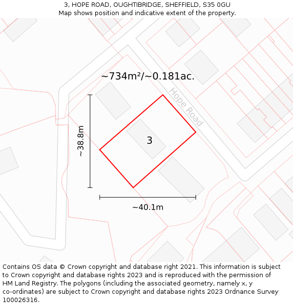 3, HOPE ROAD, OUGHTIBRIDGE, SHEFFIELD, S35 0GU: Plot and title map