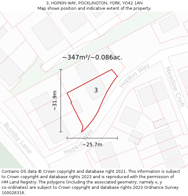 3, HOPKIN WAY, POCKLINGTON, YORK, YO42 1AN: Plot and title map