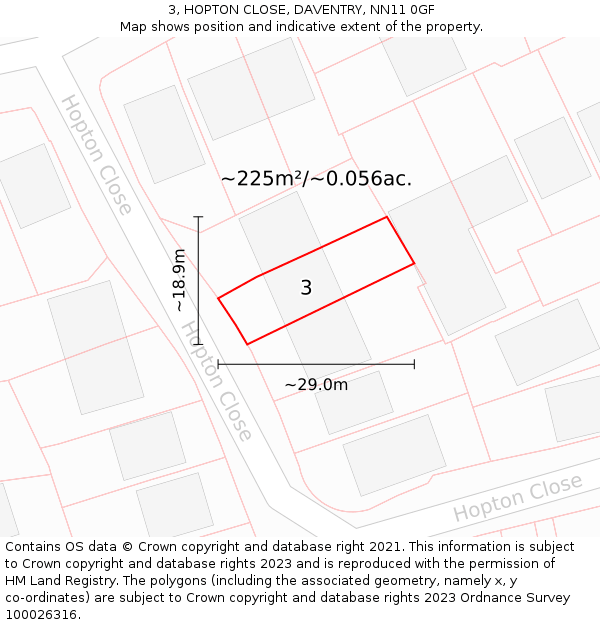 3, HOPTON CLOSE, DAVENTRY, NN11 0GF: Plot and title map